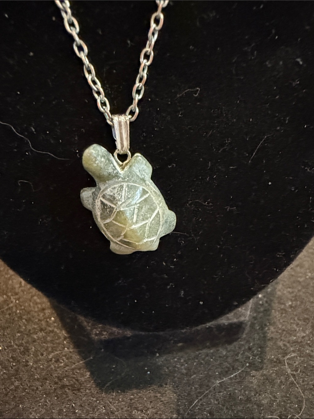 Turtle Pendant Necklace in Green Stone
